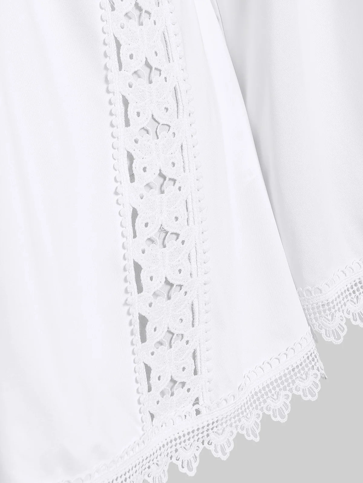 ROSEGAL Plus Size White Lace Trim Hollow Out Tees Fashion V-Neck Cinched Flare Sleeves Tops Women Fall,Spring Streetwear T-Shirt