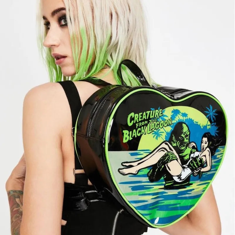 Creature Black Lagoon Backpack Rocky Horror Picture Show Gothic Fashion Heart Shape Backpack Shoulder Bags