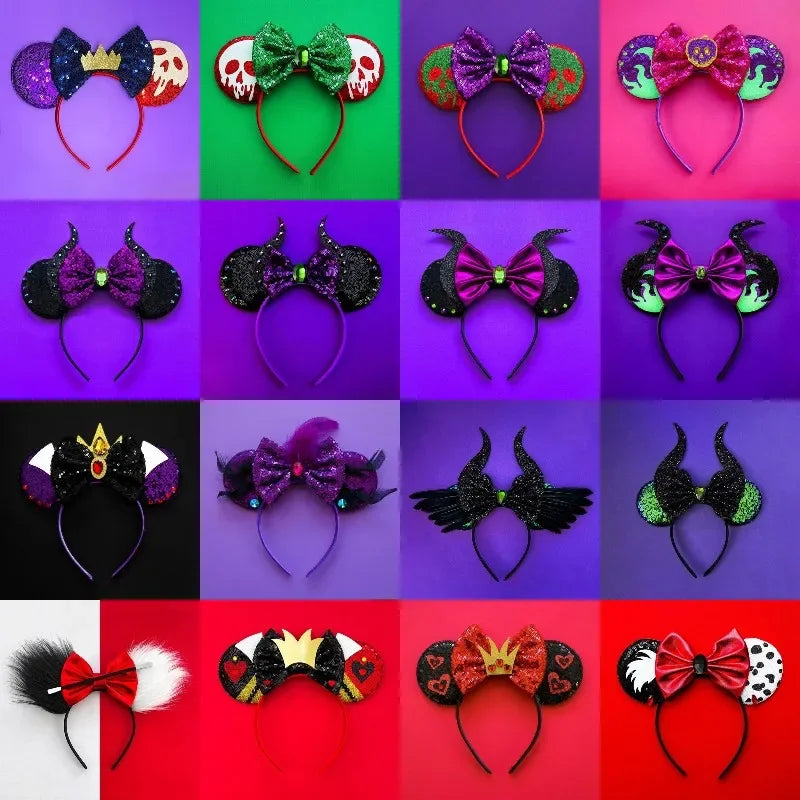 Disney Cartoon Mickey Hair Band – Sequins Bow Hair Accessories for Girls and Women, Ghost Minnie Ears Headband, Party Gifts, Cosplay