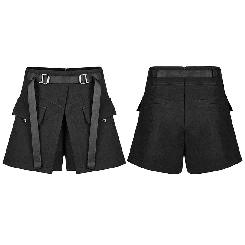 PUNK RAVE Women's High-Waist A-Line Fake Two-Piece Shorts - Punk Casual Summer Fashion