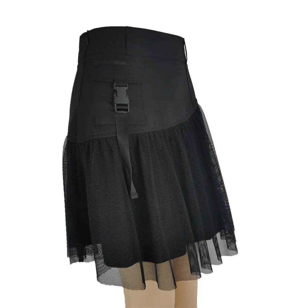 Gothic Bandage PU Pleated Mini Skirt – High-Waisted Black Leather Skirt for Women, 2024 Preppy Streetwear