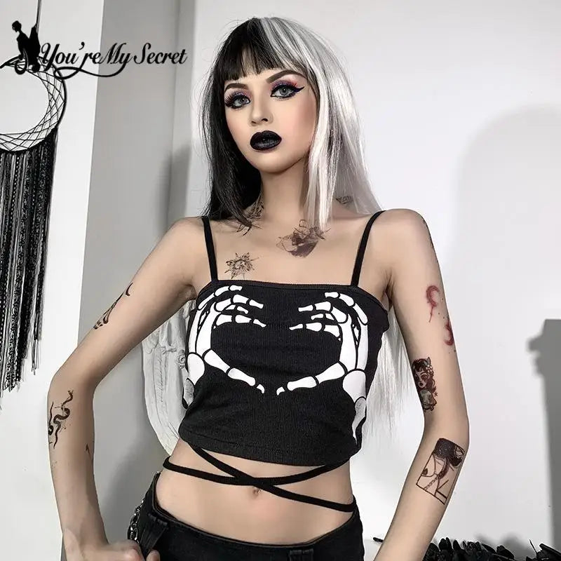 [You're My Secret] Tops Vest Summer Gothic Design Sling Top Sexy Backless Tank Tops for Women Streetwear Strapless Camisole