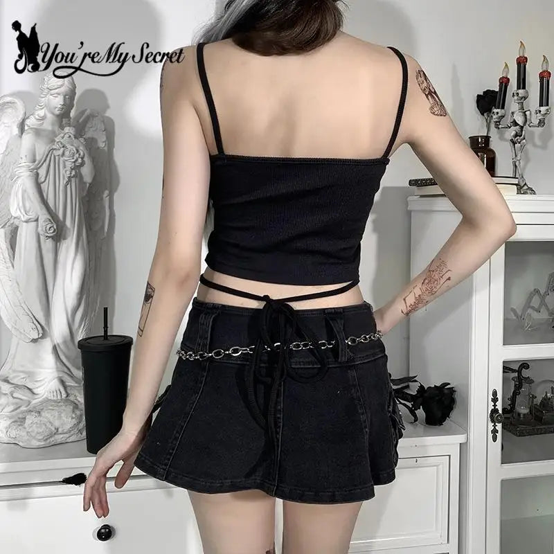 [You're My Secret] Tops Vest Summer Gothic Design Sling Top Sexy Backless Tank Tops for Women Streetwear Strapless Camisole