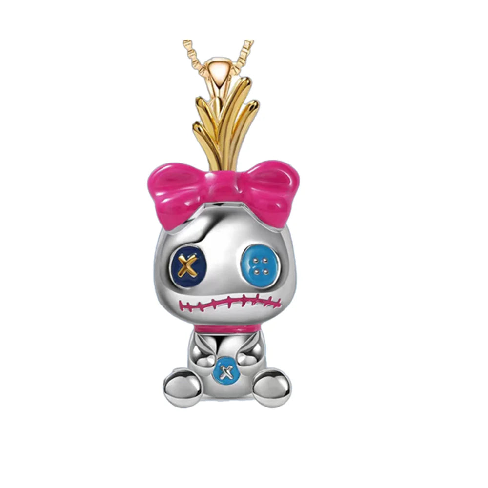 Accessories for Women Lovely Funny Ghost Doll Circus Clown Necklace for Women Pink Bow Cartoon Character Pendant Birthday Jewelr