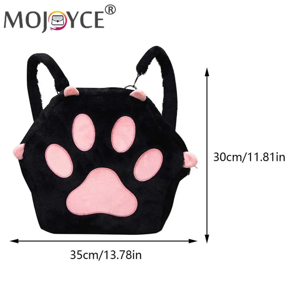 Cute Cat Paw Plush Backpack – Soft Furry Cartoon Purse with Adjustable Straps for Women and Girls