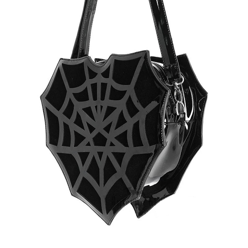 PU Leather Women’s Shoulder Bag - Dark Fashion Spider Web Slant Straddle Handbag, Punk Style Halloween Creative Bag