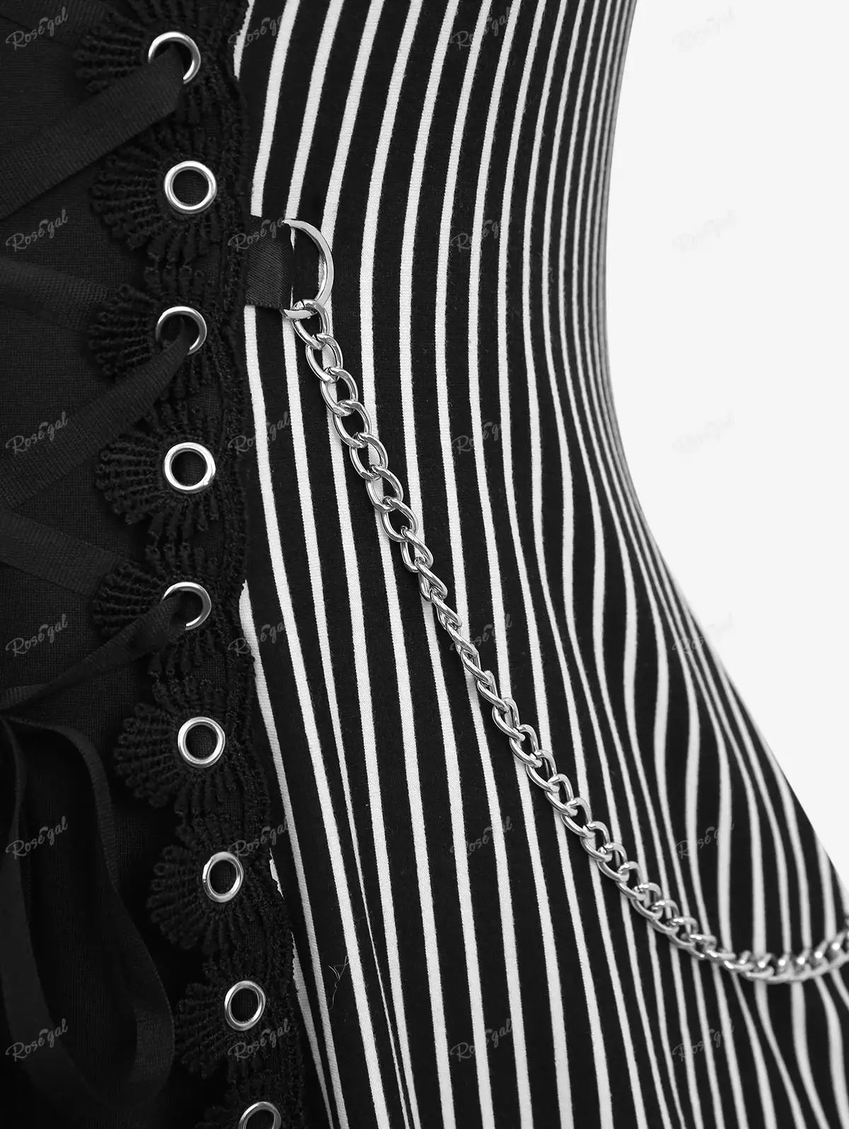 ROSEGAL Plus Size Gothic Striped Lace Up Chain Tank | Women’s Summer Backless Lace-Trim Ruffles Vest