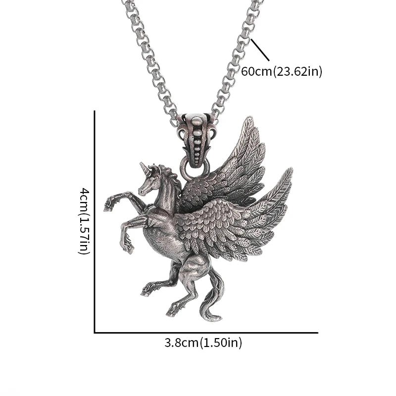 Retro Pegasus Wings Unicorn Pendant Necklace - Mythical Punk Fashion Jewelry for Men and Women | Unique Gift