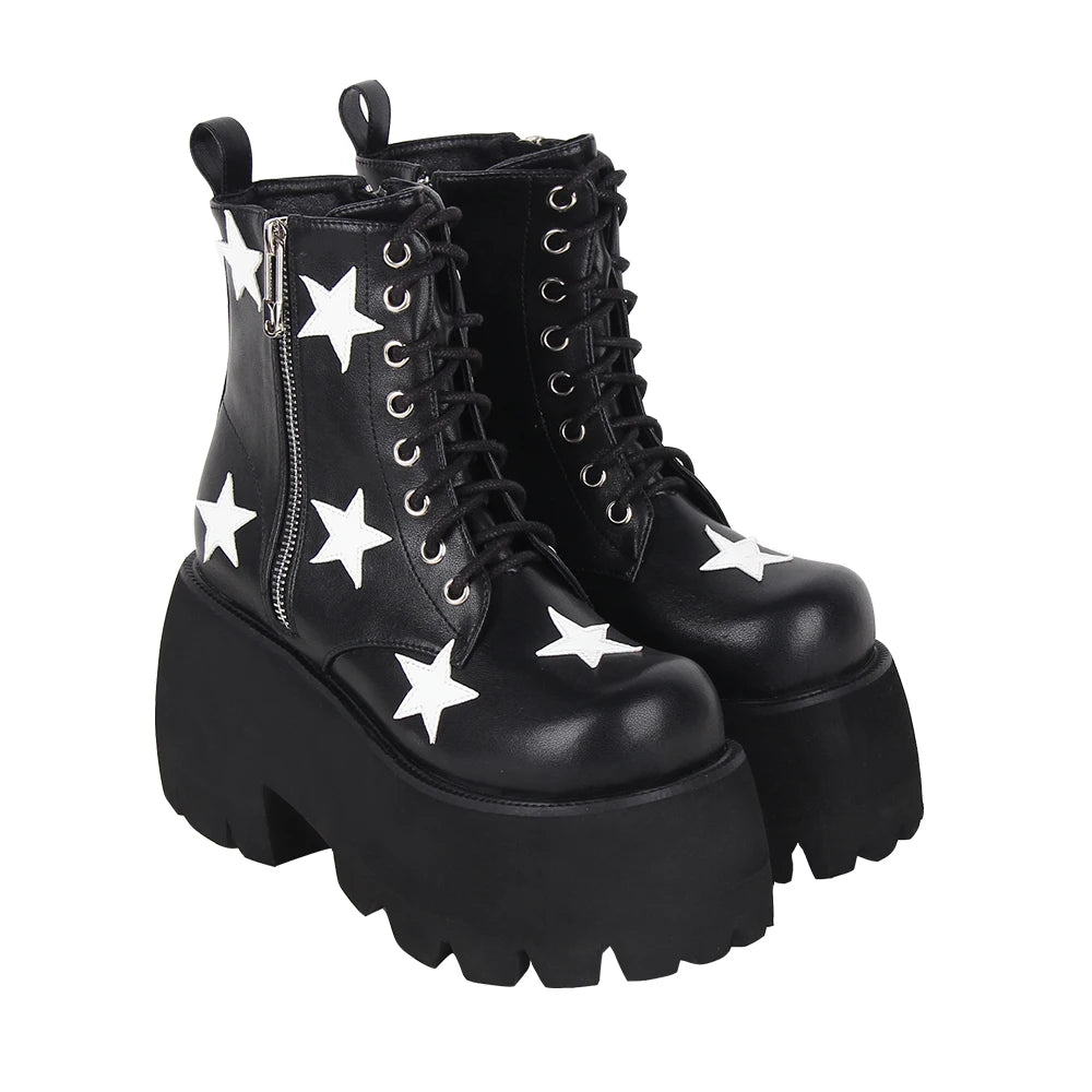 Women Gothic motorcycle Punk Dark Street Style boots lady short ankle customized Boots woman high heels pumps shoes black 10cm