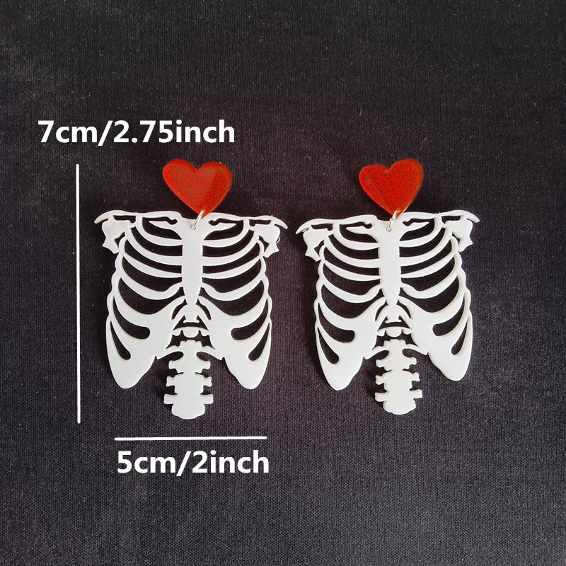 KUGUYS Halloween Skeleton Drop Earrings | White Acrylic Skull Punk Jewelry for Women