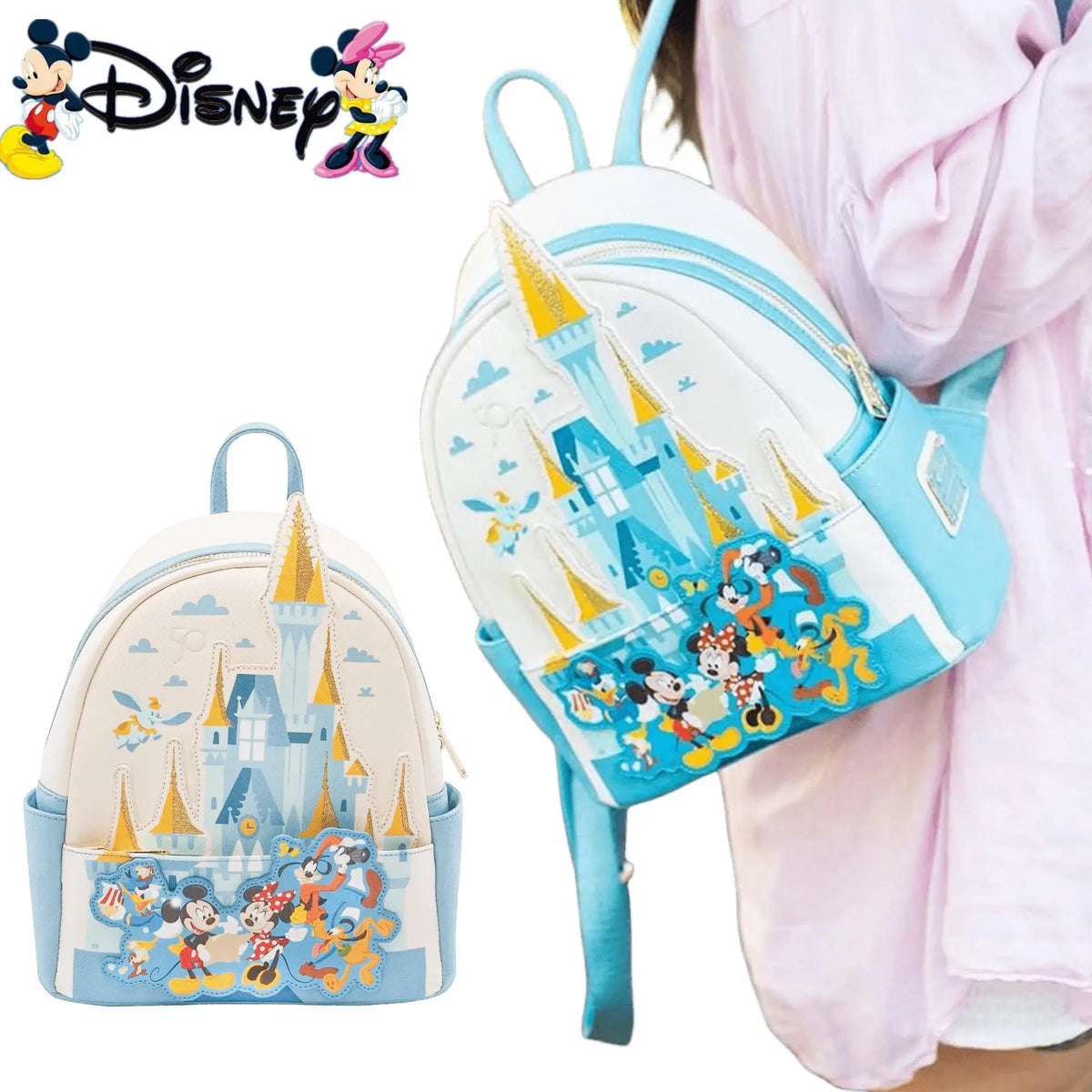 Disney Castle Loungefly Donald Duck and Mickey Mouse 50th Anniversary Backpack | Co-branded Book Bag