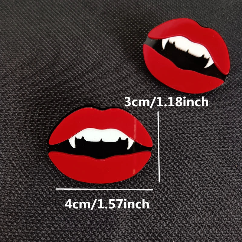 KUGUYS Gothic Red Lip Vampire Stud Earrings | Fashion Acrylic Jewelry Accessories for Halloween