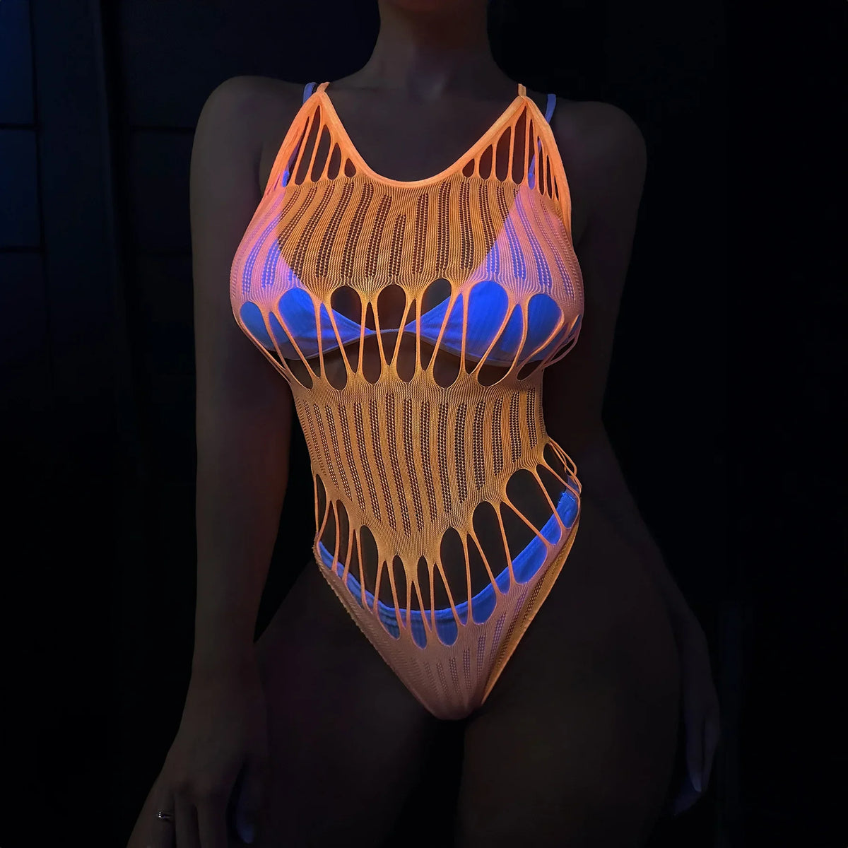 Sexy Fluorescent Luminous Fishnet Bodysuit For Women