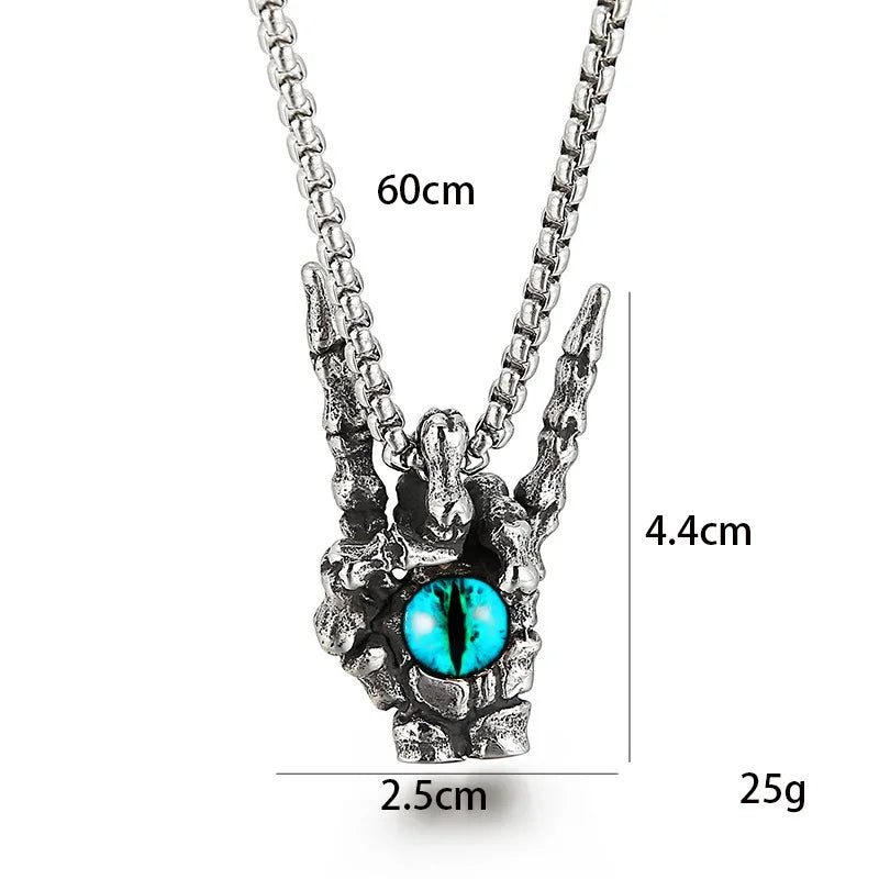 Retro Gothic Blue Devil Eyes Friendly Gesture Pendant Necklace Men's Punk Trend Rock Jewelry