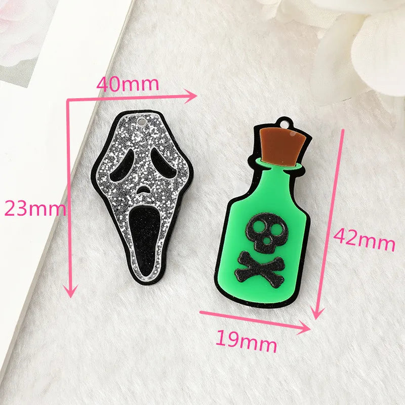 10-Piece Halloween Ghost Charms – Acrylic Skull Heads & Poison Bottle, Creepy Jewelry Findings for DIY Earrings & Necklaces