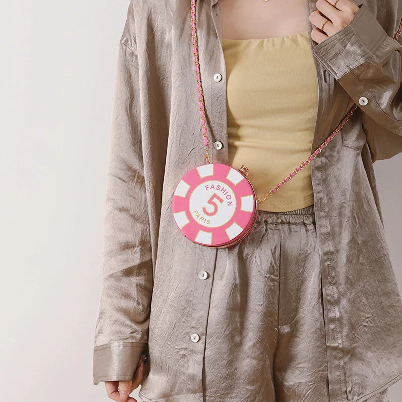 Round or Square Poker Chip Shoulder Bag - Funny and Cute Small Chain Crossbody Bag for Women