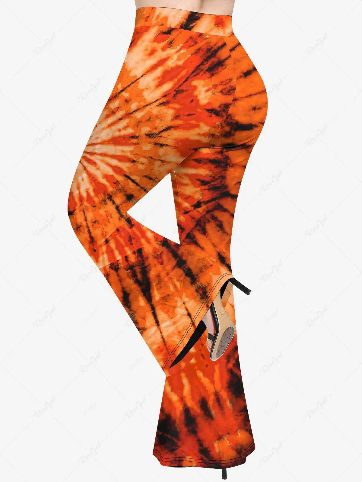 Autumn 2023 Plus Size Halloween Tie-Dye Print Outfit – Bat, Moon, Star, and Ghost T-Shirt & Flare Pants, Sold Separately or as a Set