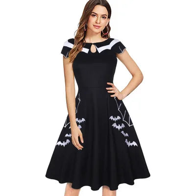 Bat Pattern Pin Up Dress | Retro Vintage 50s 60s Rockabilly Dress | Party Dress Large Size for Female