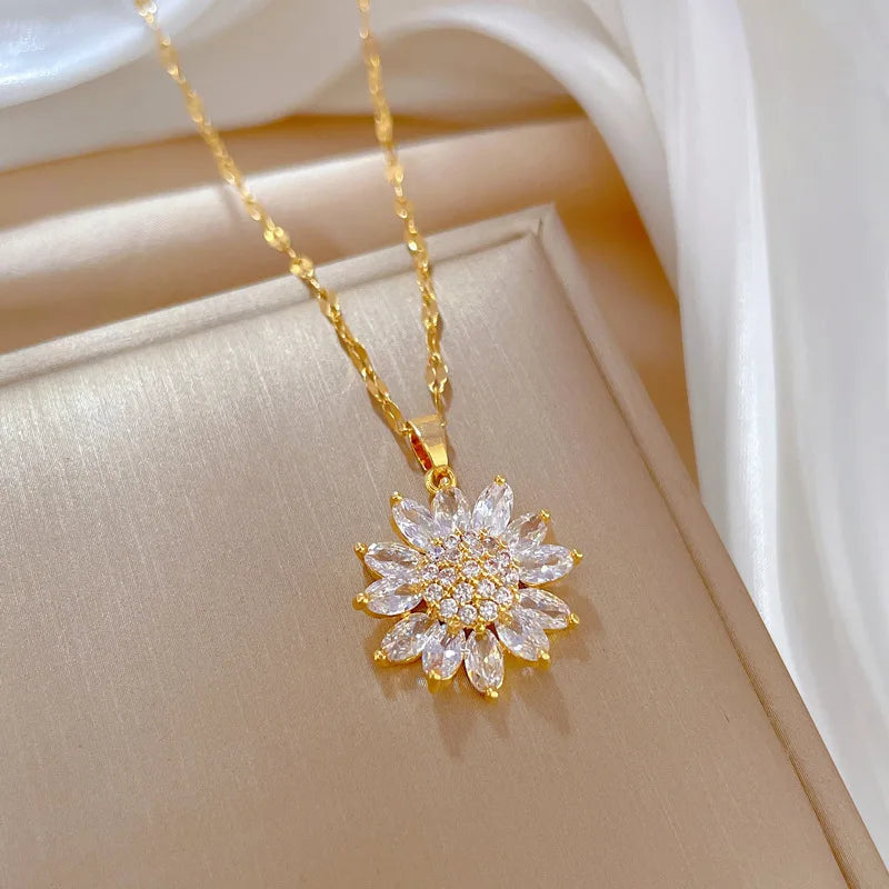 Fashion Sunflower Light Luxury Necklace Personality Simple Versatile Flower Clavicle Chain Pendant