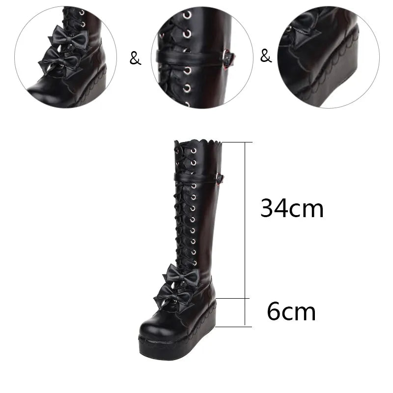 Angelic imprint mori girl Women punk motorcycle boots lady lolita Boots woman princess high heels pumps wedges shoes bowtie 47