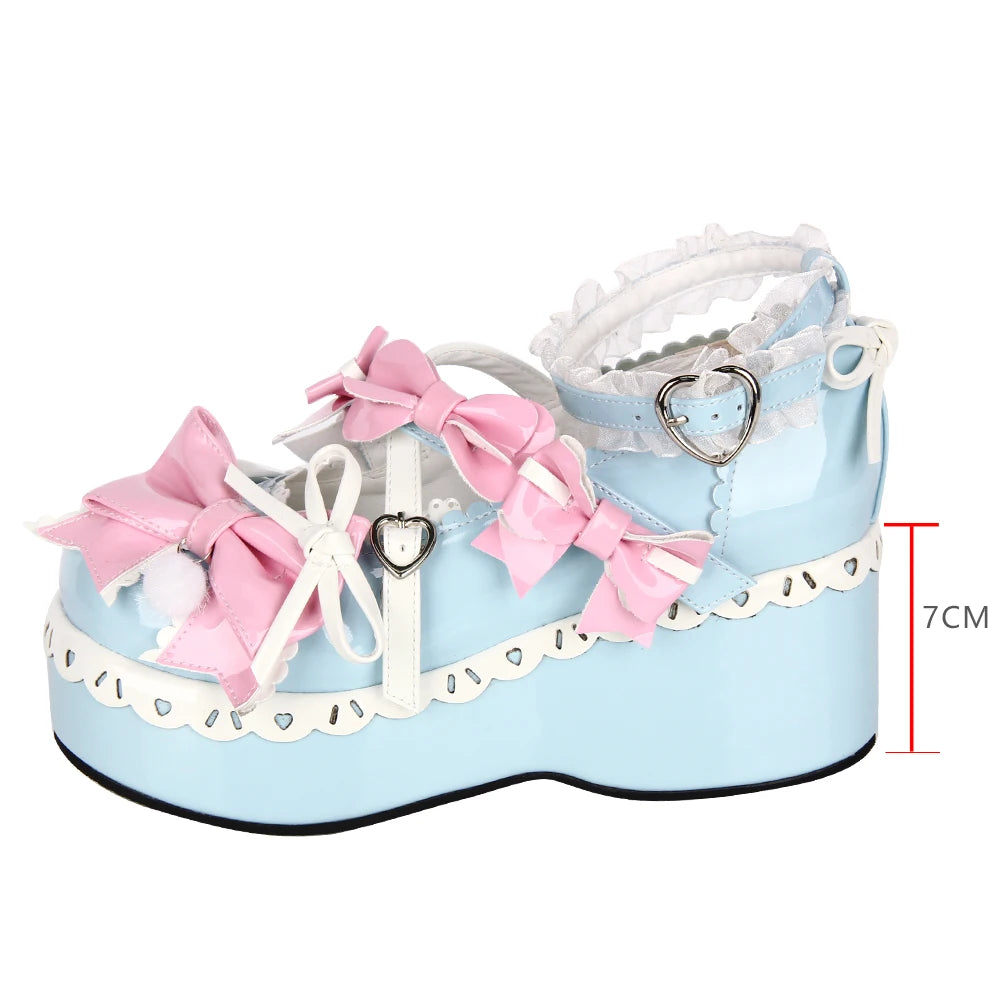 Women lolita cosplay shoes lady high heels pumps girl princess student dress party customized shoes pink blue PL bows lacework