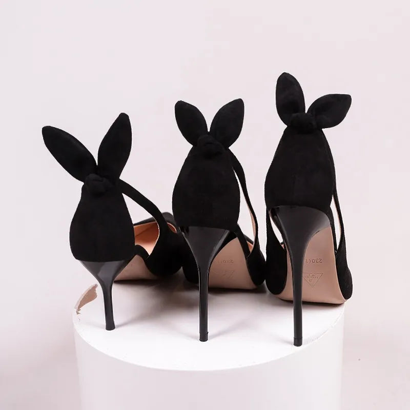 High Heels Women Shoes 2024 – New Stiletto Black Rabbit Ear Bow Back, Modern Shoes for Women, Nightclub 12cm Women's High Heels