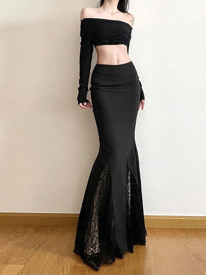 French Black Lace High-Waist Fishtail Skirt - Sexy Elegant Slim Fit Summer Skirt for Women