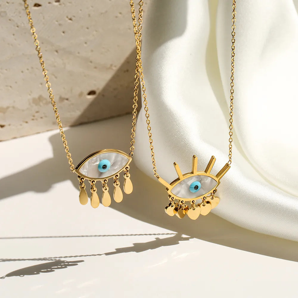 2024 New Fashion Gold Color Stainless Steel Chain Necklace: Expoxy Evil Eye Pendant Necklace, Perfect Female Accessories for Women and Girls