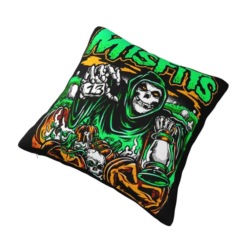 Custom Misfits Skull Face Pillow Cover – 40x40cm Polyester Heavy Metal Throw Pillow Case, Square Pillowcase