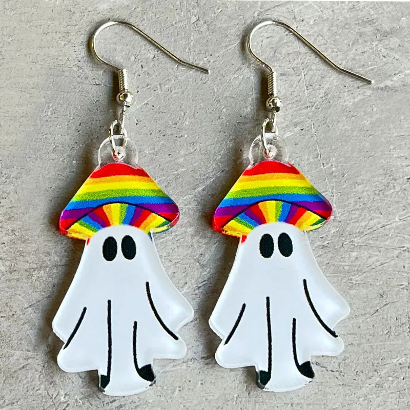 New Rainbow Game Machine, Mushroom Elf, and Comrades Earrings - Colorful Acrylic Fun Summer Beverage Earrings, Perfect Gift