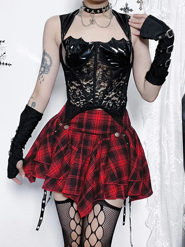 InsGoth Gothic Mini Skirt, Y2K High Waist Pleated Aesthetic Vintage Harajuku Emo Alt Clothes