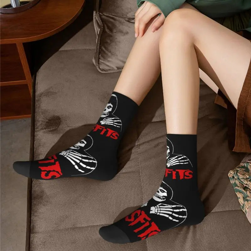 Cute Men's Misfits Horror Punk Rock Band Dress Socks Unisex Warm Comfortable 3D Printing Crew Socks