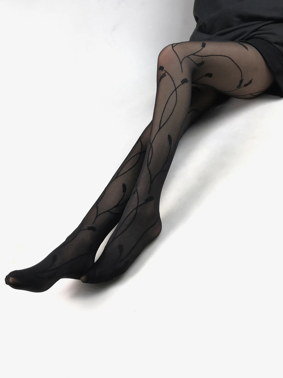 Women Black Sexy Mesh Tights Vine Patterned Print Nylon Pantyhose Female Silk Nightclubs Stockings Tights