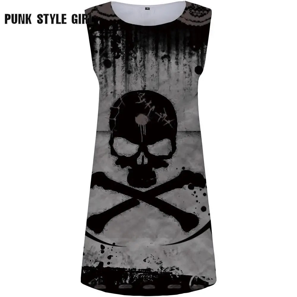 Gothic Punk Rock Skull Dress | Y2K Emo Fairy Grunge Mini Dress | Dark Academia Aesthetic Long Shirt for Halloween