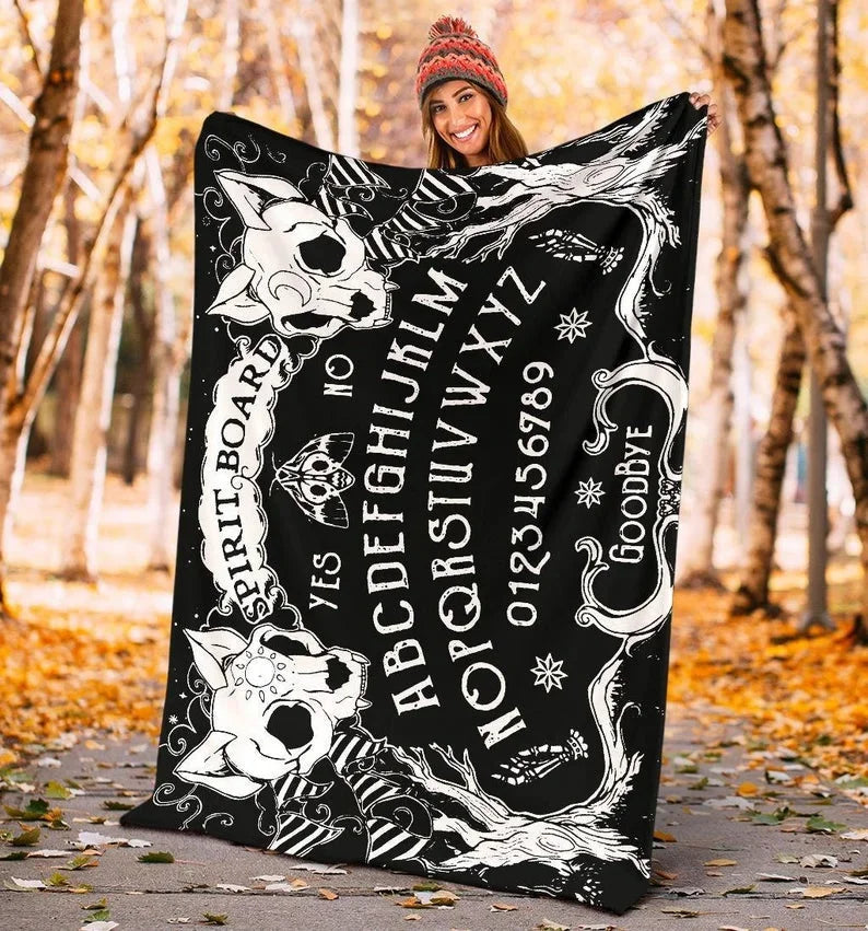 Cat Skulls Ouija Board Throw Blanket | Witchy Premium Gothic Home Decor | Halloween Witchcraft Blanket
