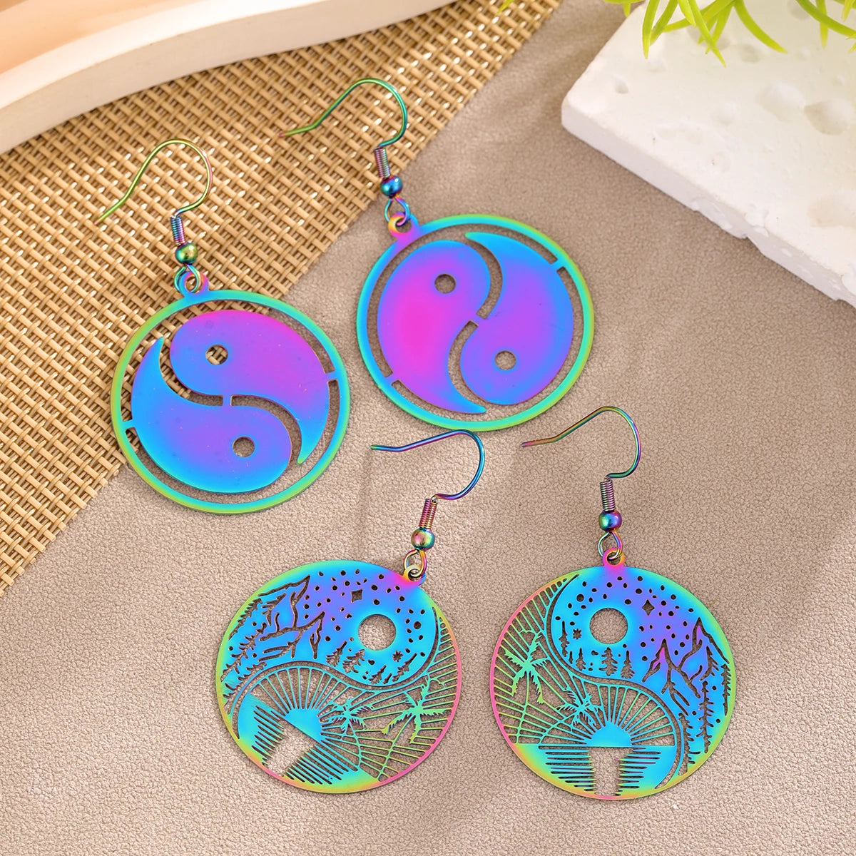 1 Piece Fashion Colorful Tai Chi Stainless Steel Earrings – Ideal Gift Jewelry