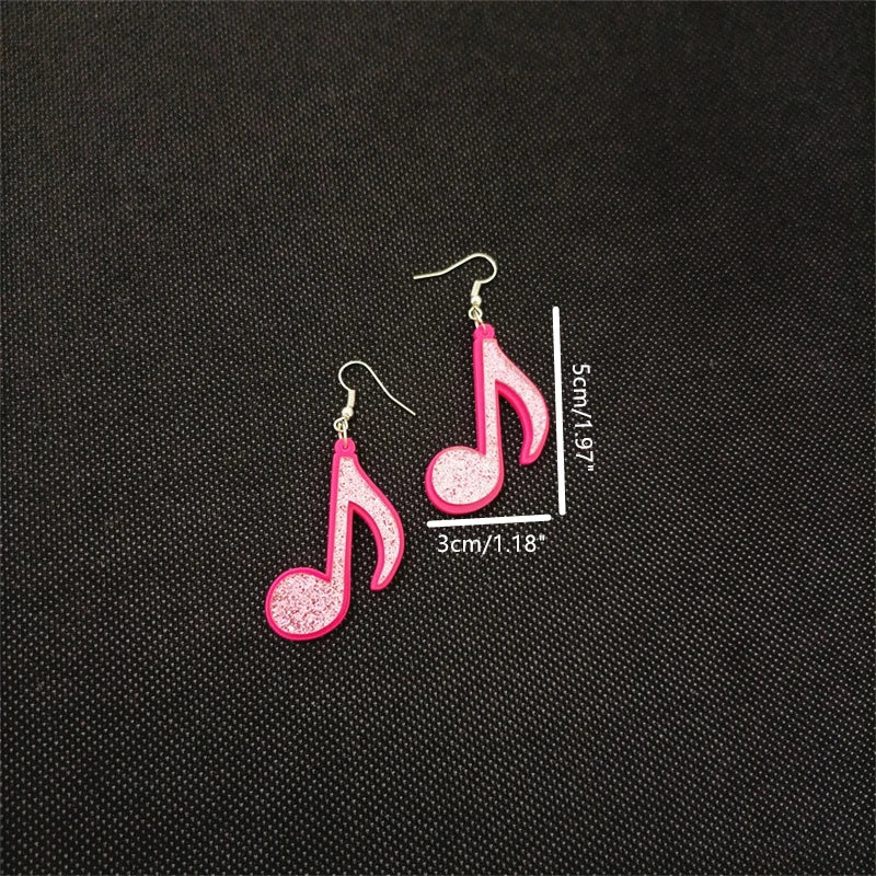 Pink Music Note Dangle Earring for Women - Glitter Acrylic Cute Fashion Jewelry Accessories by KUGUYS