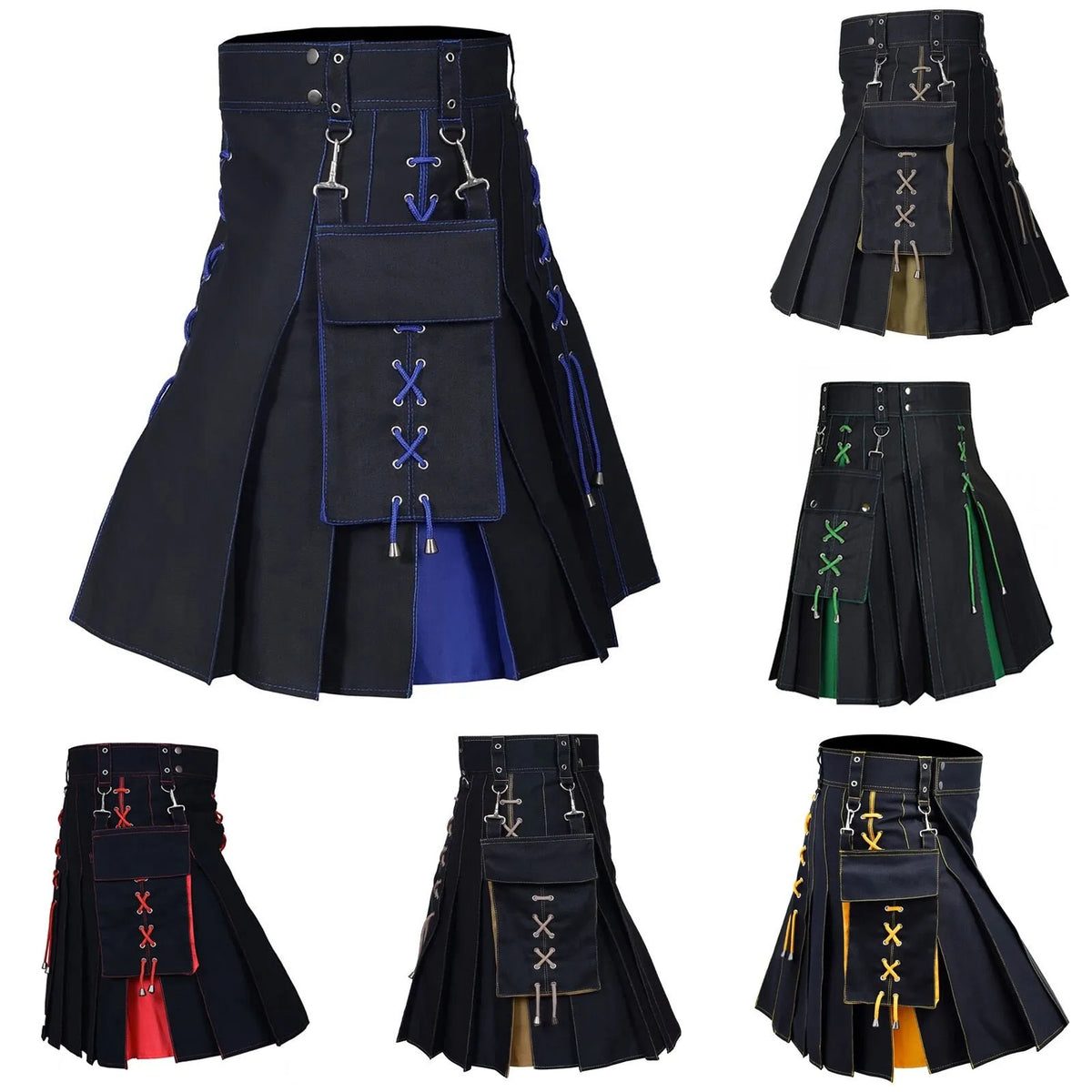 Design Sense Men’s Scottish Kilt – Cosplay Scottish Holiday Dress, Available in Multiple Colors, Traditional Pleated Skirt with Pocket