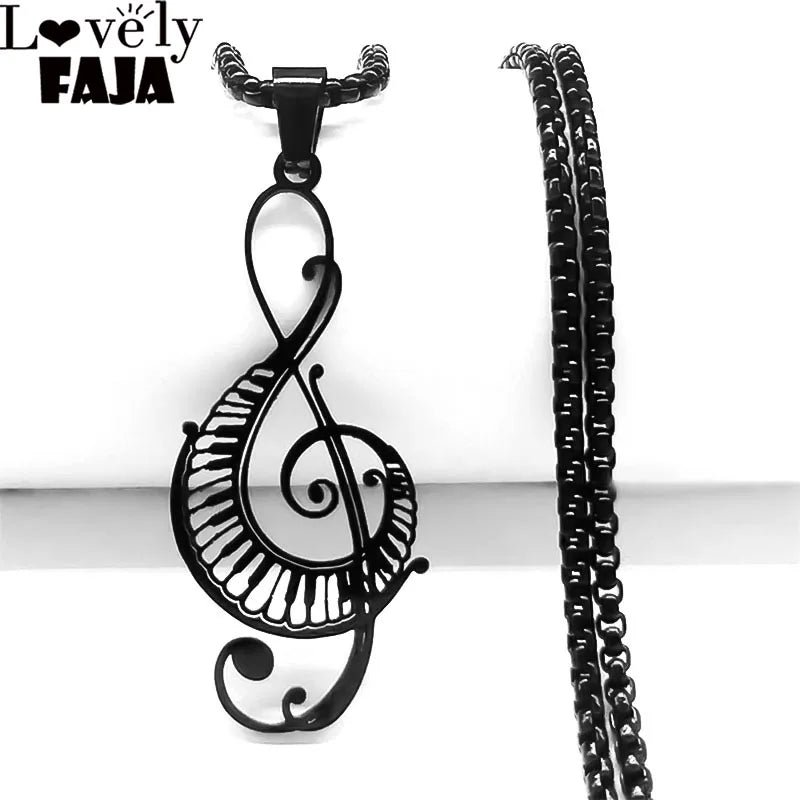 Hollow Treble Cleft Piano Keys Stainless Steel Music Lovers Necklace