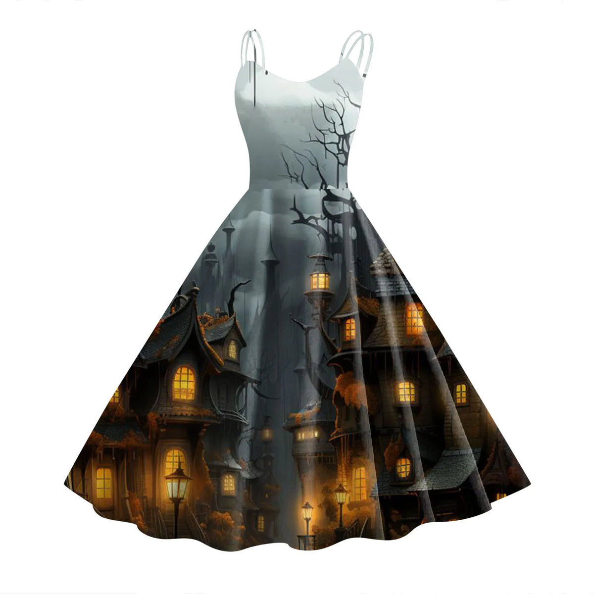 Halloween Vintage Gothic Swing Dress for Women – Sleeveless 1950s Housewife Style, Witch Cosplay Carnival Party Costume Evening Dress