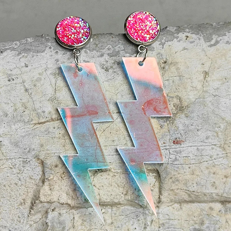 New Bohemian Earrings Fashion Lightning Earrings Trend Sparkling Powder Laser Stainless Steel Needle Stud Acrylic Earrings Gift