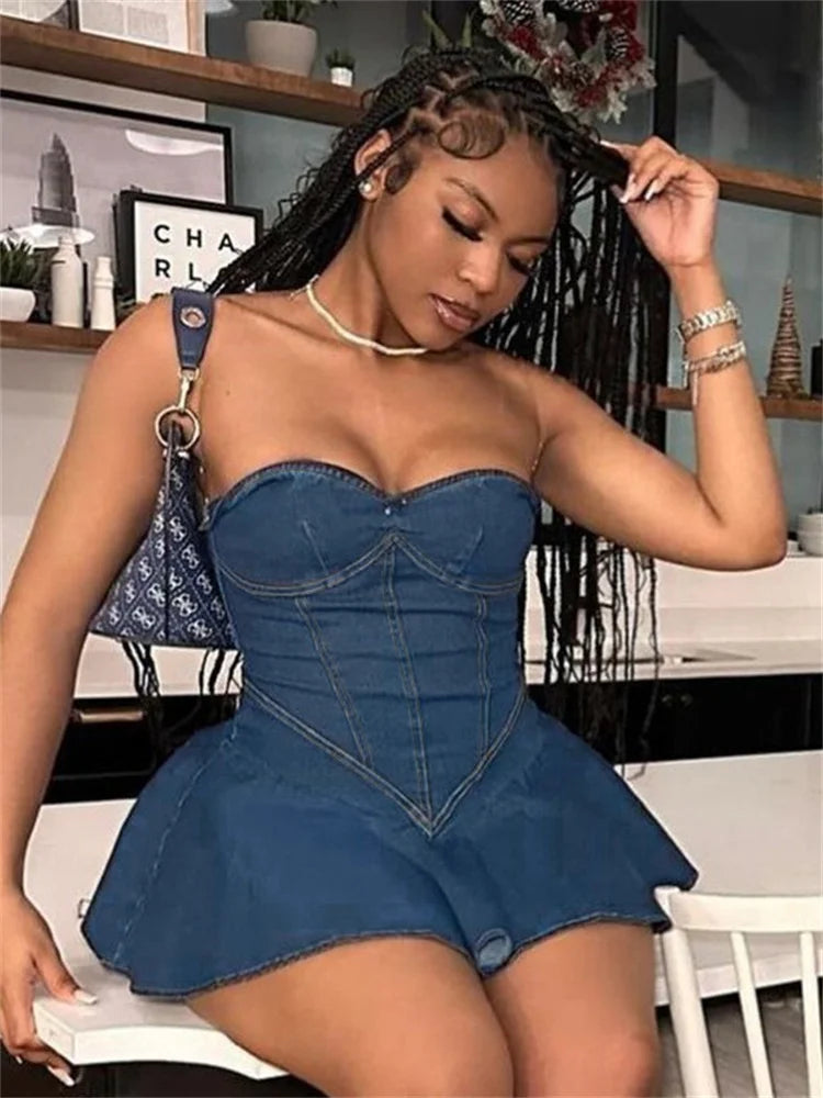 Wmstar Denim Dresses for Women Sexy Solid Fashion Elegant New in Summer Mini Dress Club Outfits Wholesale Dropshipping 2024