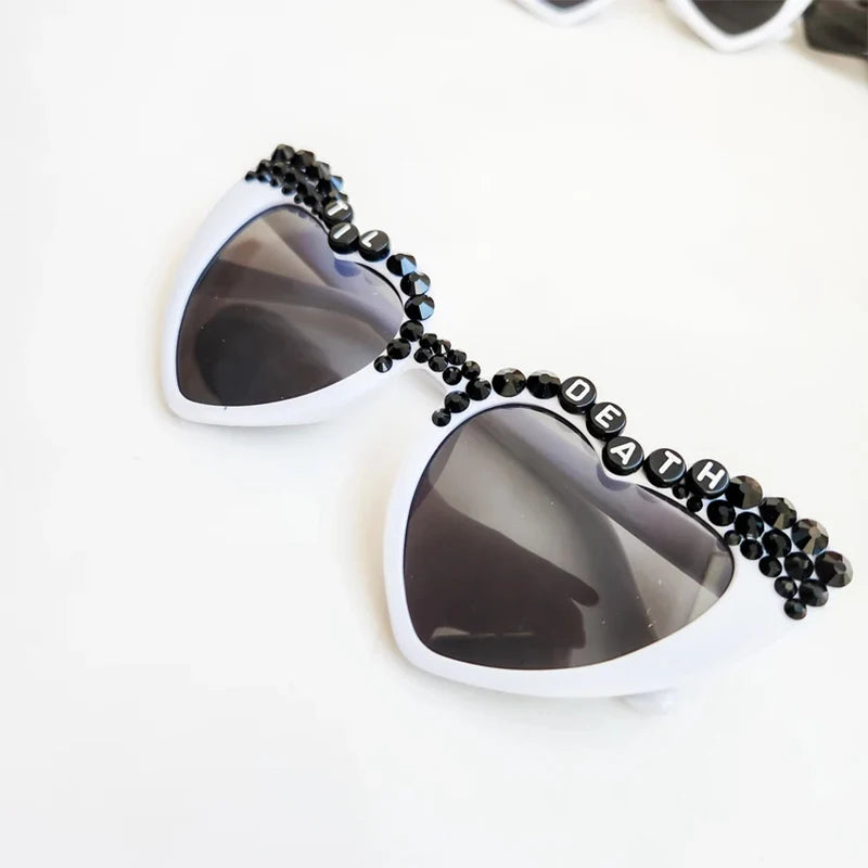 Til Death Heart Sunglasses | Halloween Wedding Bachelorette Party Decoration | Gothic Bride Gift