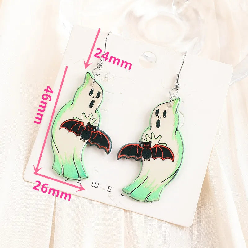 1Pair Halloween Drop Earring Creative Acrylic Bat Ghost  Jewelry For Woman Girl Holiday Birthday Gift