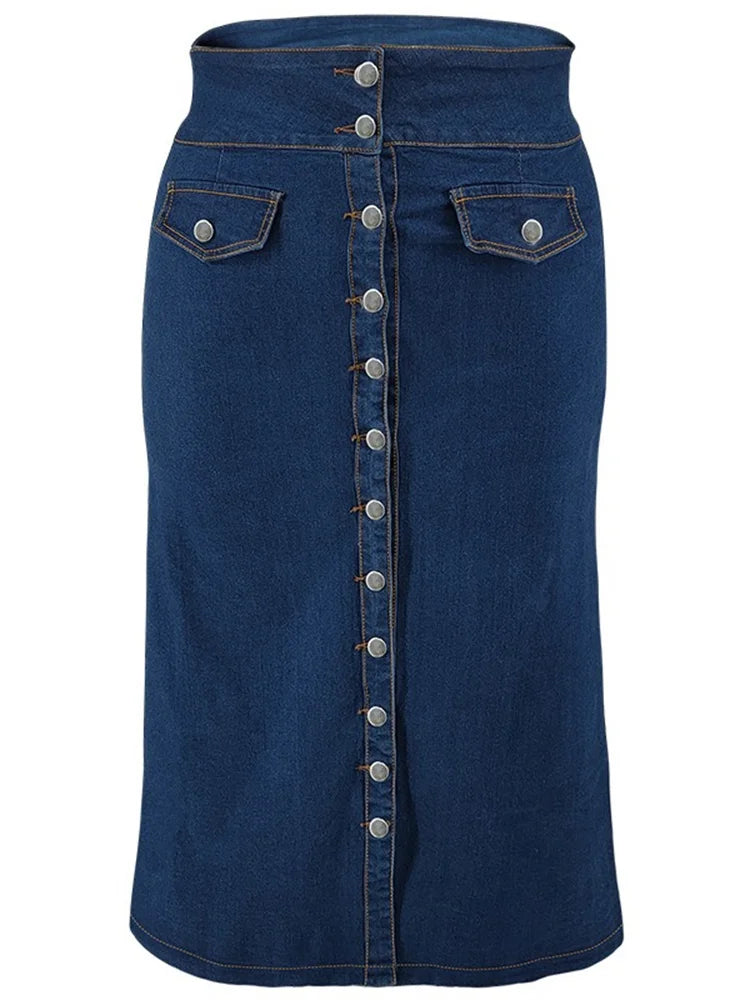 Wmstar Plus Size Only Denim Skirts Women's Clothing Maxi Pockets Sexy Medium Stretch Long New Skirt Wholesale Dropshipping 2024