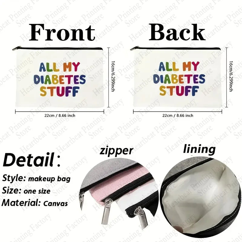 All My Diabetes Stuff Cosmetic Bag Funny Diabetic Supplies Bag Gifts for Diabetic Emergency Patient Grandma Grandpa Mom Dad