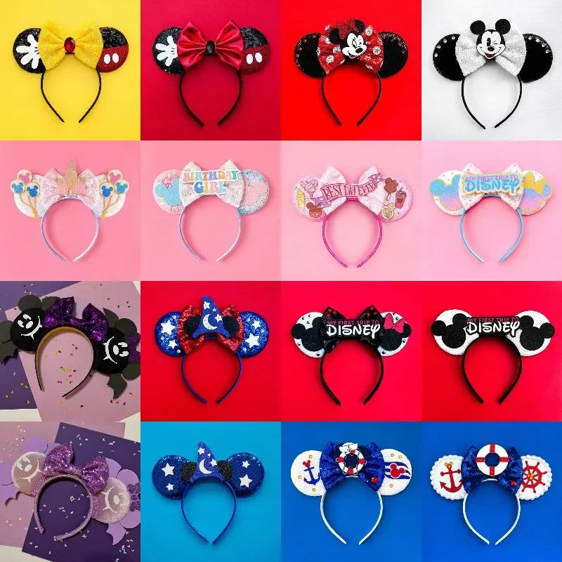 Disney Cartoon Mickey Hair Band – Sequins Bow Hair Accessories for Girls and Women, Ghost Minnie Ears Headband, Party Gifts, Cosplay