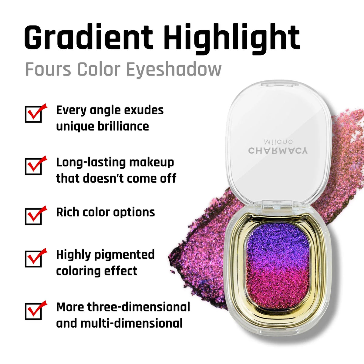 CHARMACY Multichrome Glitter Eyeshadow Palette – High Pigmented, Color-Shifting Metallic Shimmer Eyeshadow