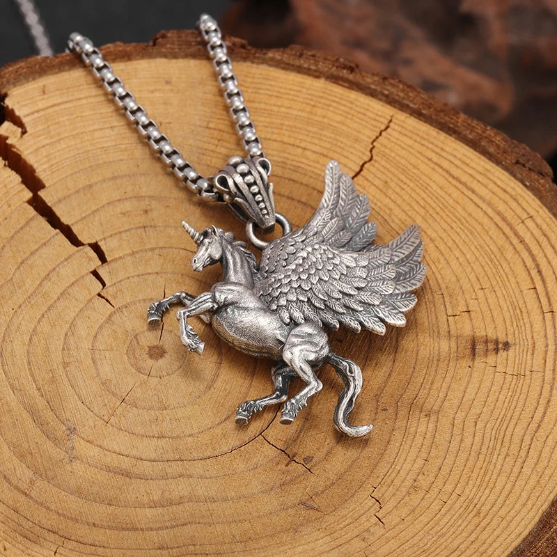 Retro Pegasus Wings Unicorn Pendant Necklace - Mythical Punk Fashion Jewelry for Men and Women | Unique Gift