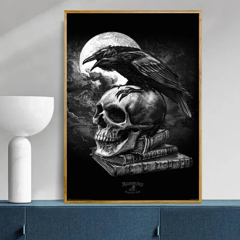 Classic Nordic Gothic Wall Art - Horror Raven Dark World HD Oil on Canvas Posters and Prints for Living Room, Bedroom, Street Decor Gift